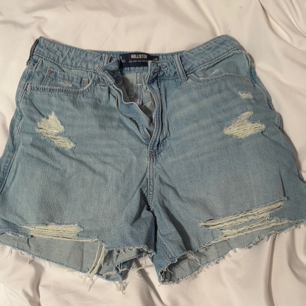 Hollister Women's Light Blue Distressed Denim Shorts